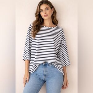 EUC‎ Cabana Life UPF 50+ Navy & White Striped Dolman Sleeve Rashguard Top, Large